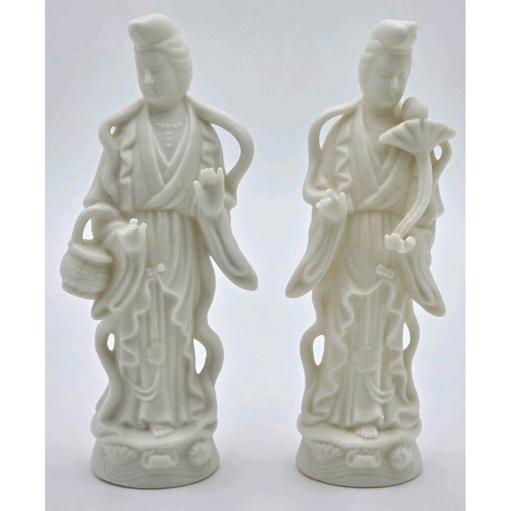 Inarco 1961 White Porcelain Geisha Figurines Set of 2, 6" Matte Finish